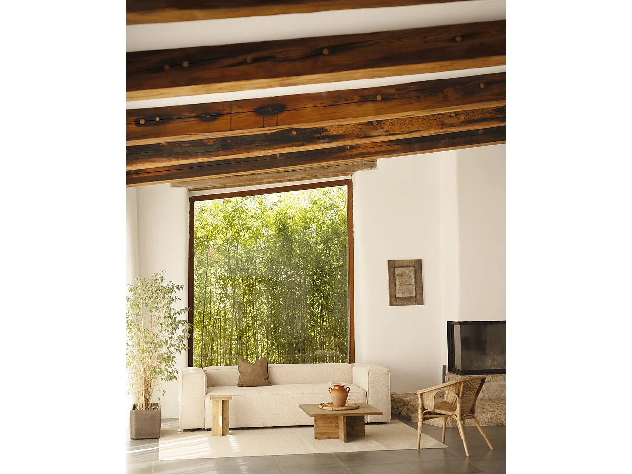 Sofá de 4 plazas de bouclé color beige de 260x110cm - LOLA - DECOWOOD