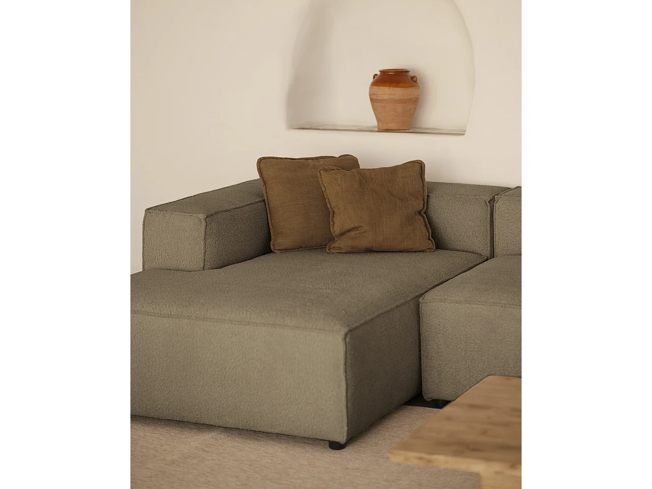 Sofá 4 plazas y chaise longue izquierdo color marrón 250x175cm - LOLA - DECOWOOD