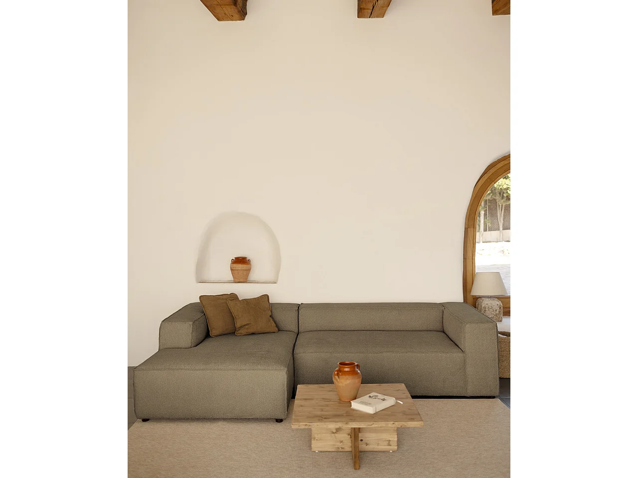 Canapé d'angle gauche 3/4 places en bouclé couleur marron 250x175cm