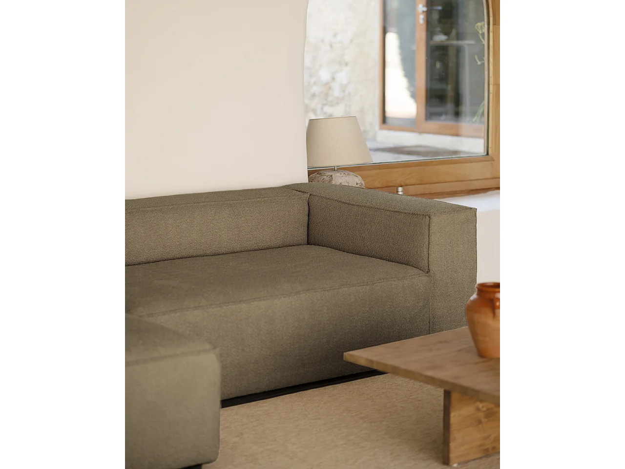 Canapé d'angle gauche 3/4 places en bouclé couleur marron 250x175cm