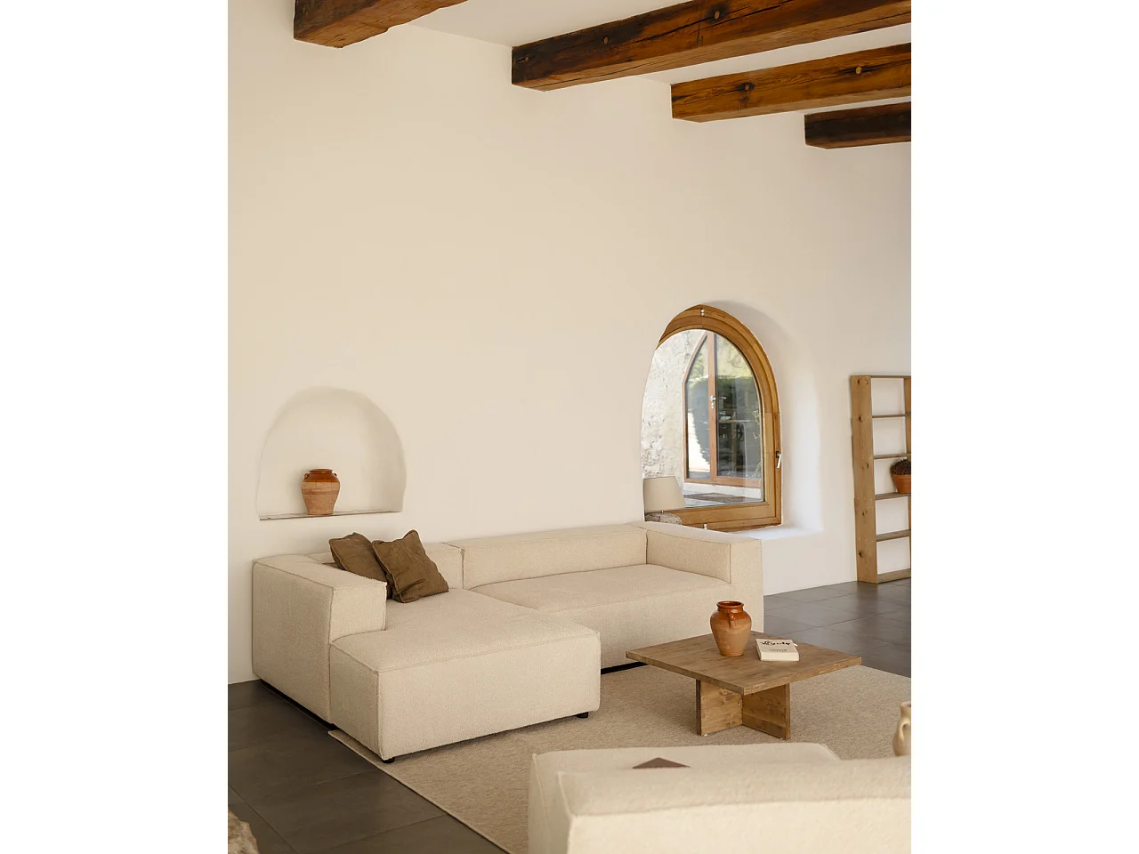 Sofá 4 plazas y chaise longue izquierdo color beige 250x175cm - LOLA - DECOWOOD