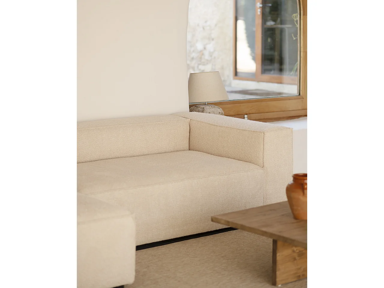 Sofá 4 plazas y chaise longue izquierdo color beige 250x175cm - LOLA - DECOWOOD