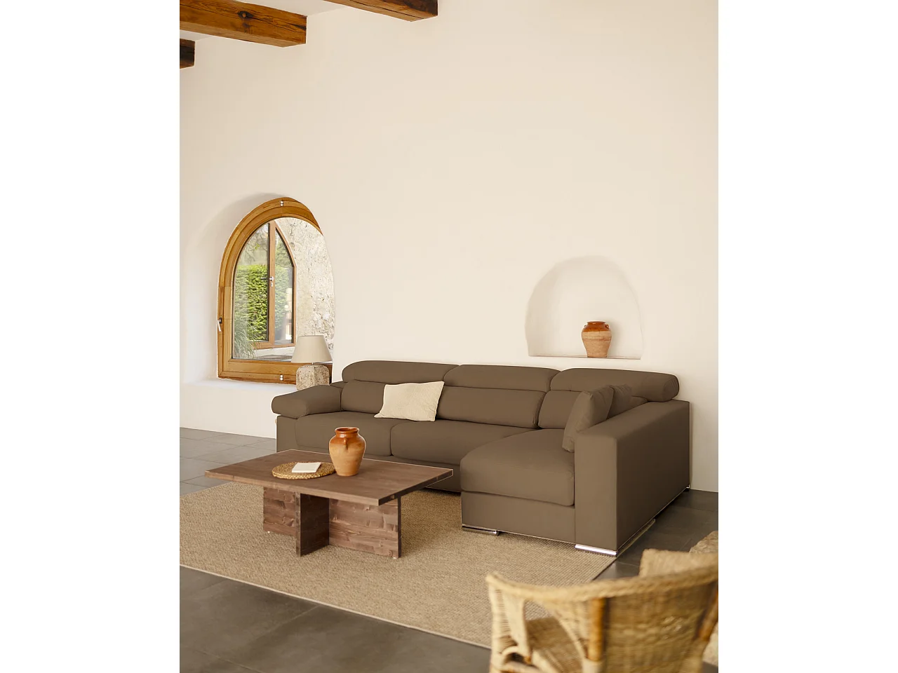 Divano 4 posti con CHL destra colore marrone tortora 278x168cm