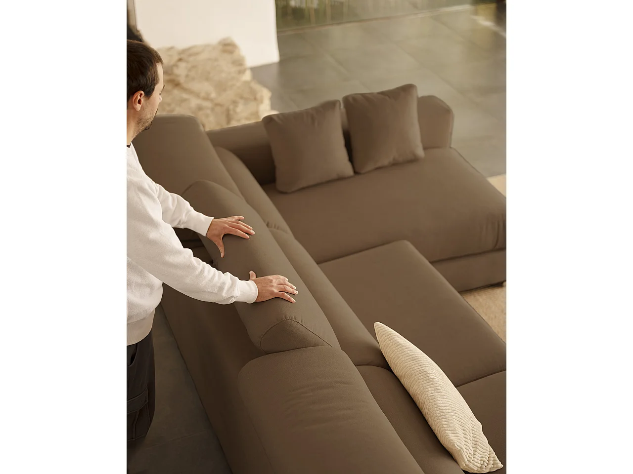 Divano 4 posti con CHL destra colore marrone tortora 278x168cm