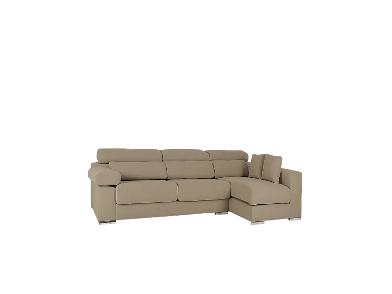 Sofá 4 plazas y chaise longue derecho color marron topo 278x168cm - SANDRA - DECOWOOD