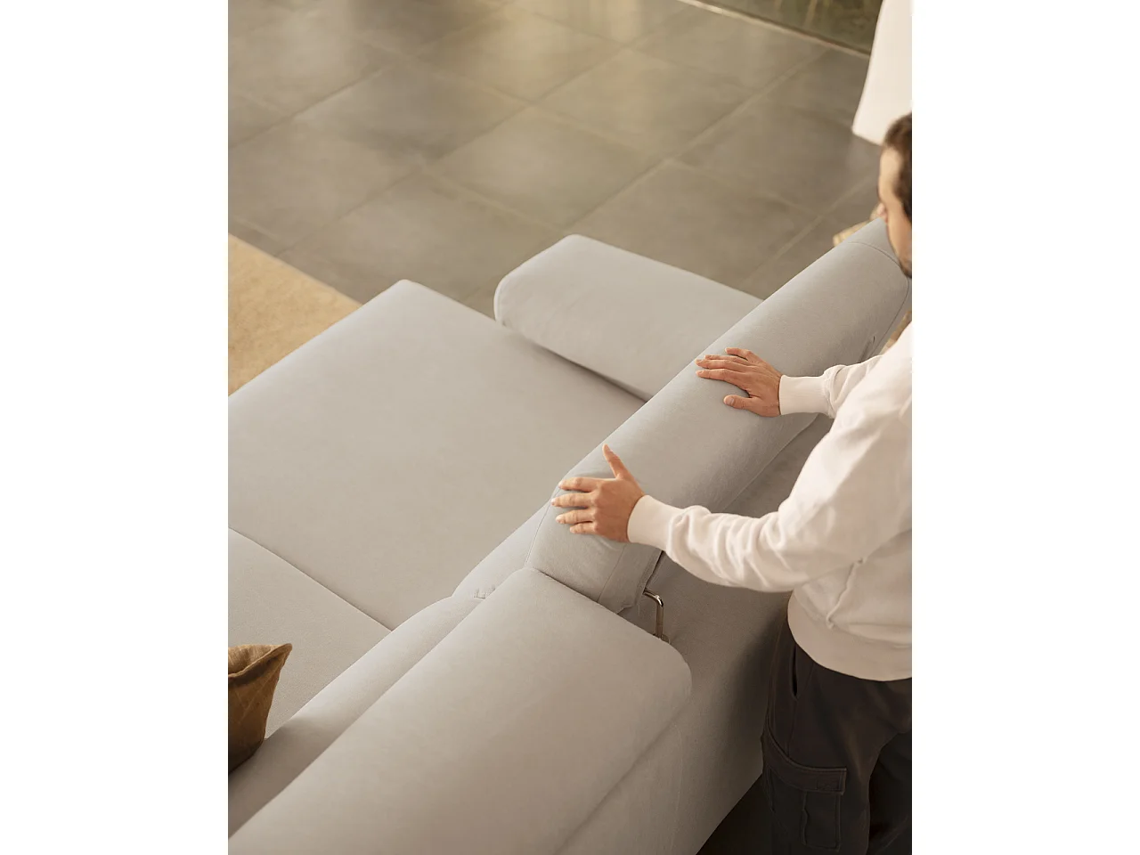 Canapé 4/5 places d'angle droit couleur gris clair 300cm