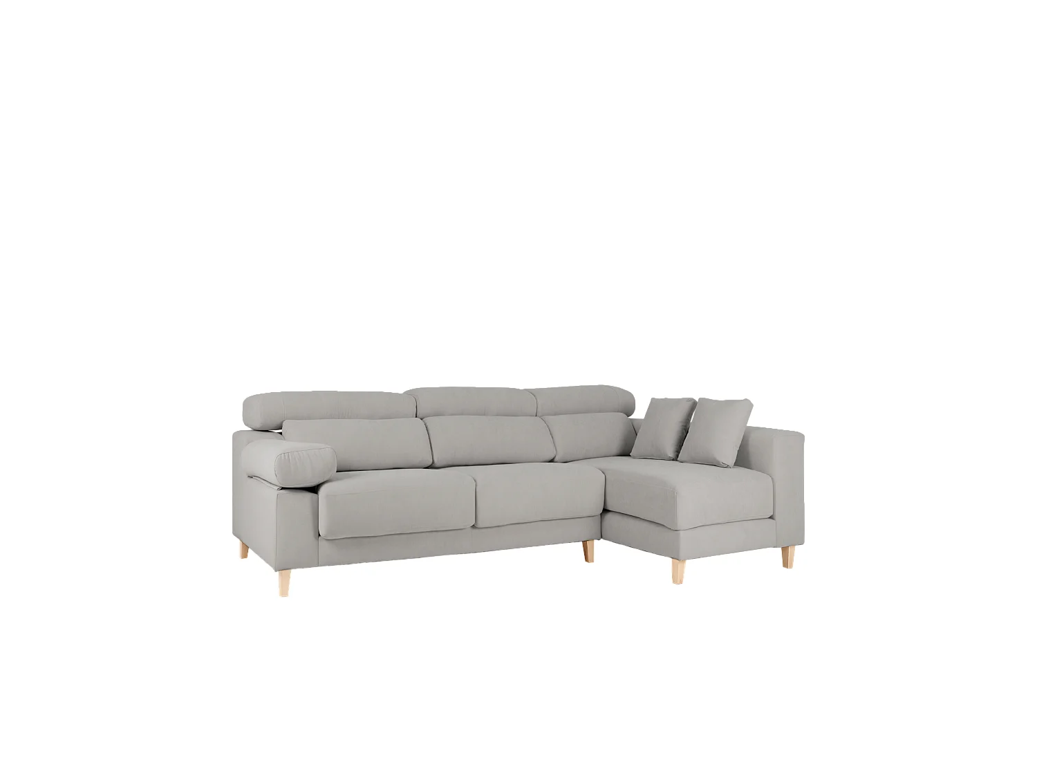 Sofá 4/5 plazas y chaise longue derecho color gris claro 300cm - MONICA - DECOWOOD
