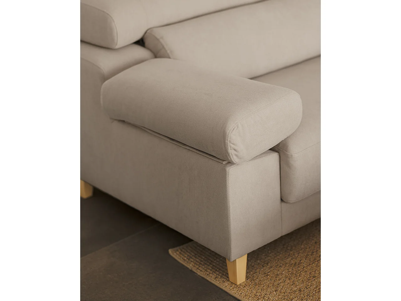 Sofá 4/5 plazas y chaise longue derecho color gris claro 300cm - MONICA - DECOWOOD