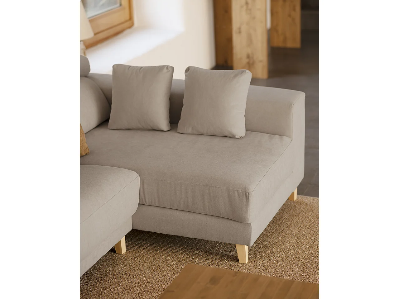 Sofá 4/5 plazas y chaise longue derecho color gris claro 300cm - MONICA - DECOWOOD