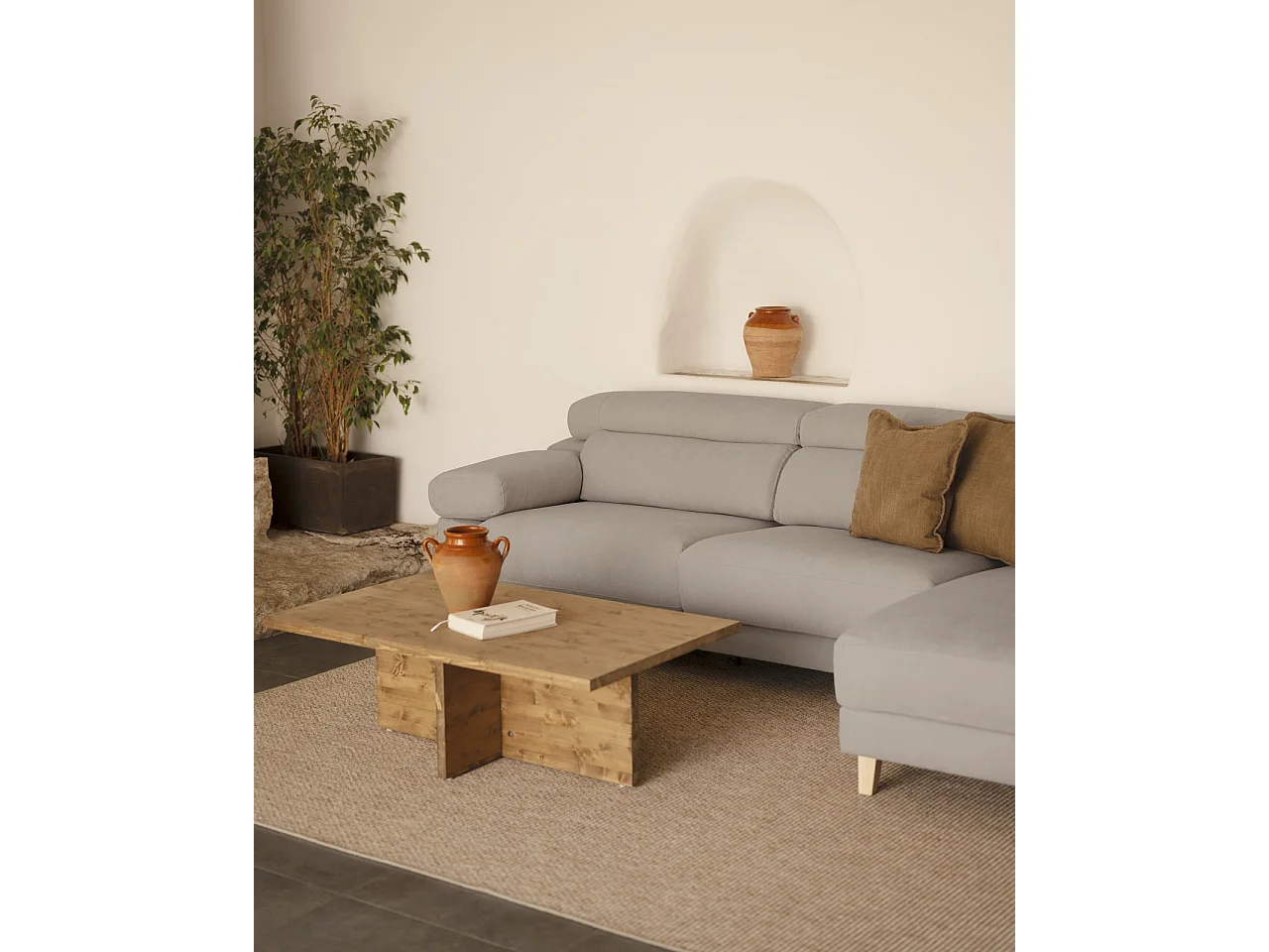 Sofá 4/5 plazas y chaise longue derecho color gris claro 300cm - MONICA - DECOWOOD