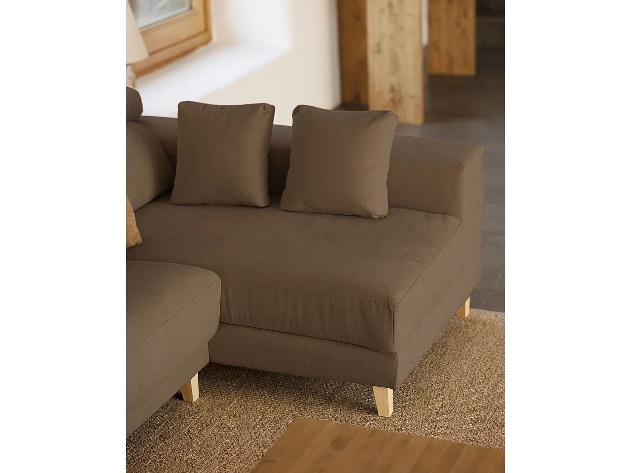 Sofá 4 plazas y chaise longue derecho color marron topo 278cm - MONICA - DECOWOOD