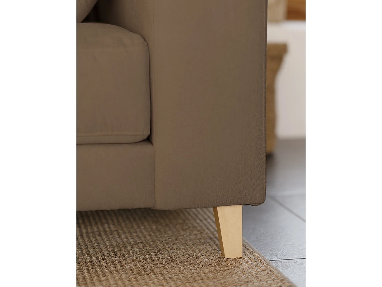 Sofá 4 plazas y chaise longue derecho color marron topo 278cm - MONICA - DECOWOOD