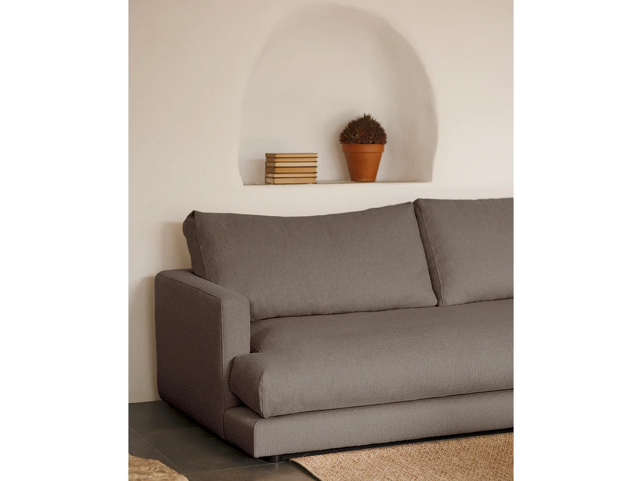 Sofá 3/4 plazas con chaise longue derecho tono gris oscuro 275x190cm - LAIA - DECOWOOD