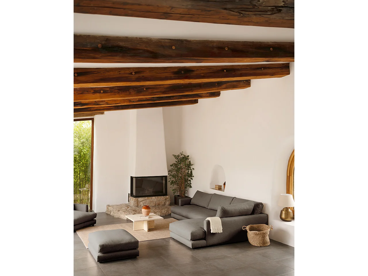 Divano 3/4 posti con chaise longue a destra grigio scuro 275cm