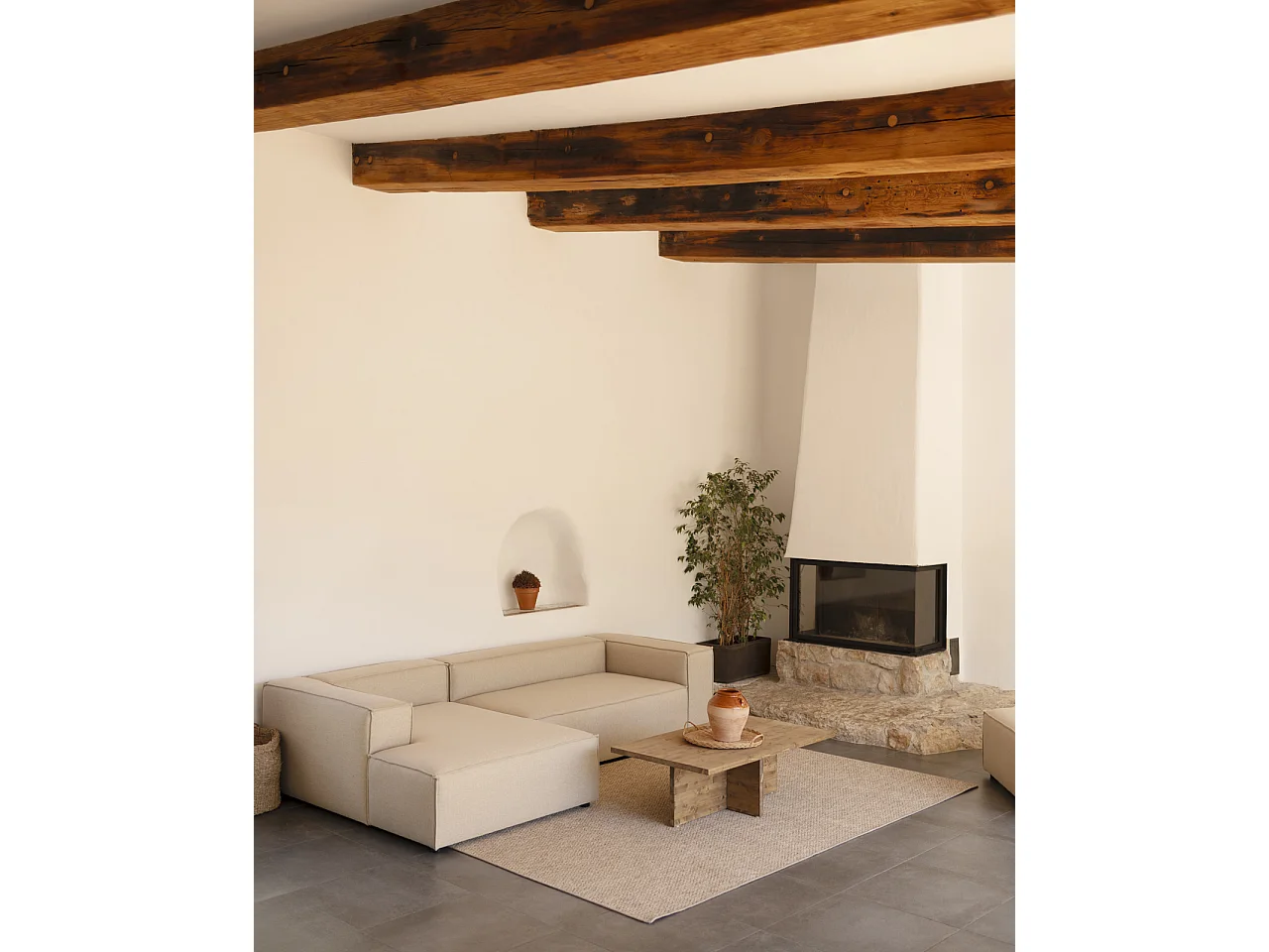 Divano 4 posti con chaise longue a sinistra colore beige 250x175cm