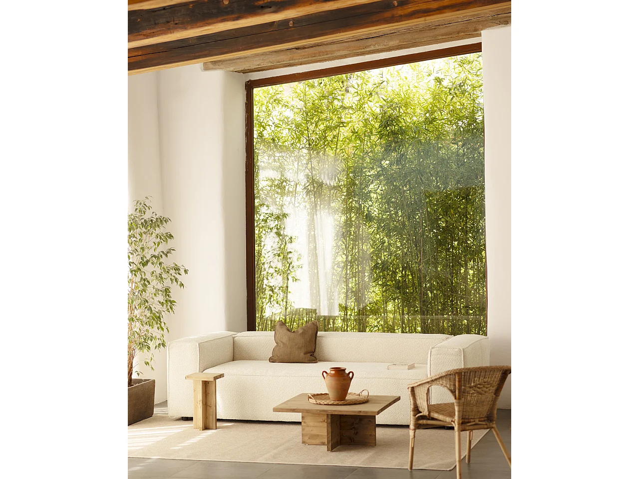 Sofá de 4 plazas de bouclé color blanco de 260x110cm - LOLA - DECOWOOD