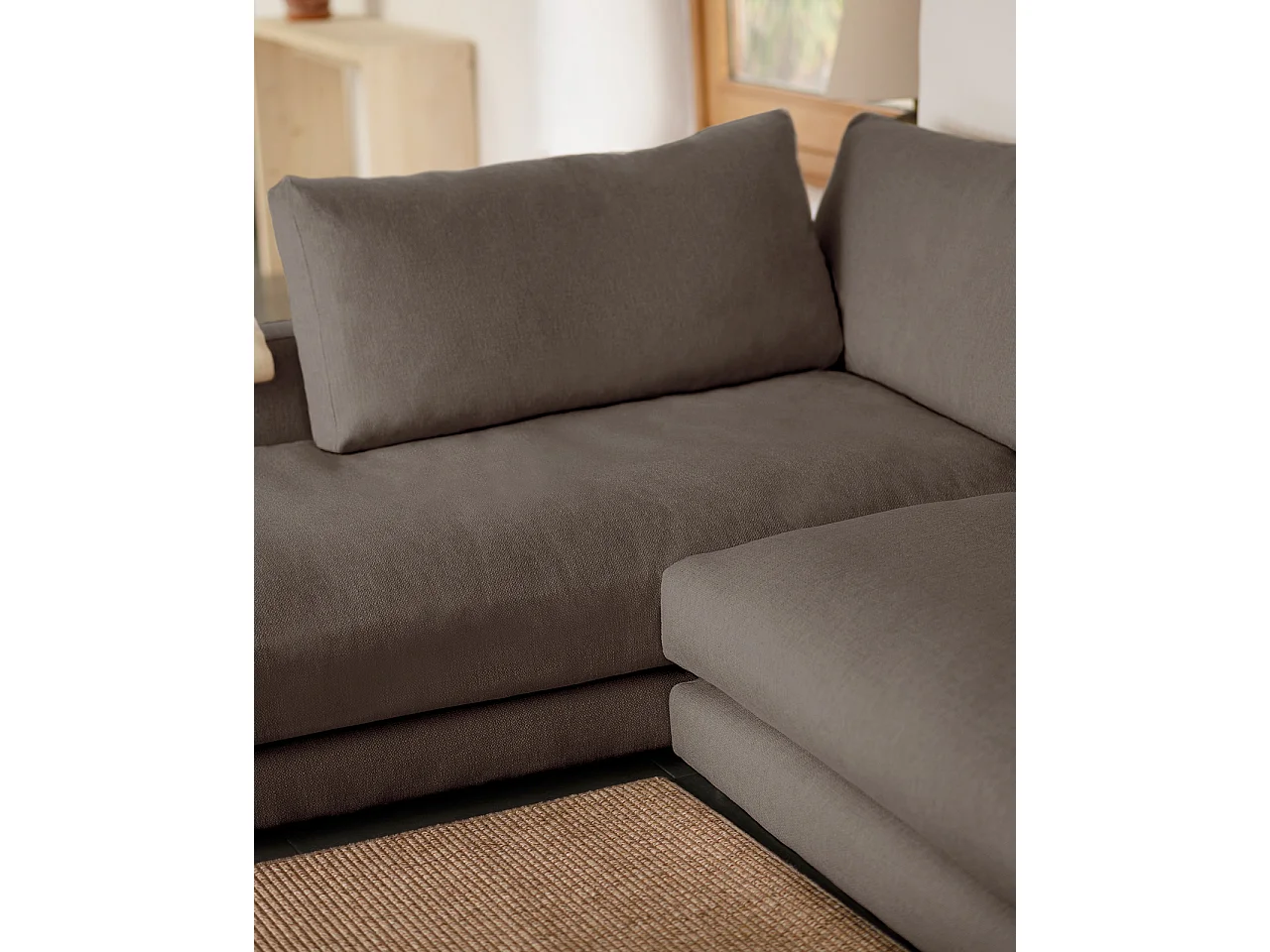Sofá 3/4 plazas con chaise longue izquierdo tono gris oscuro 275x190cm - LAIA - DECOWOOD