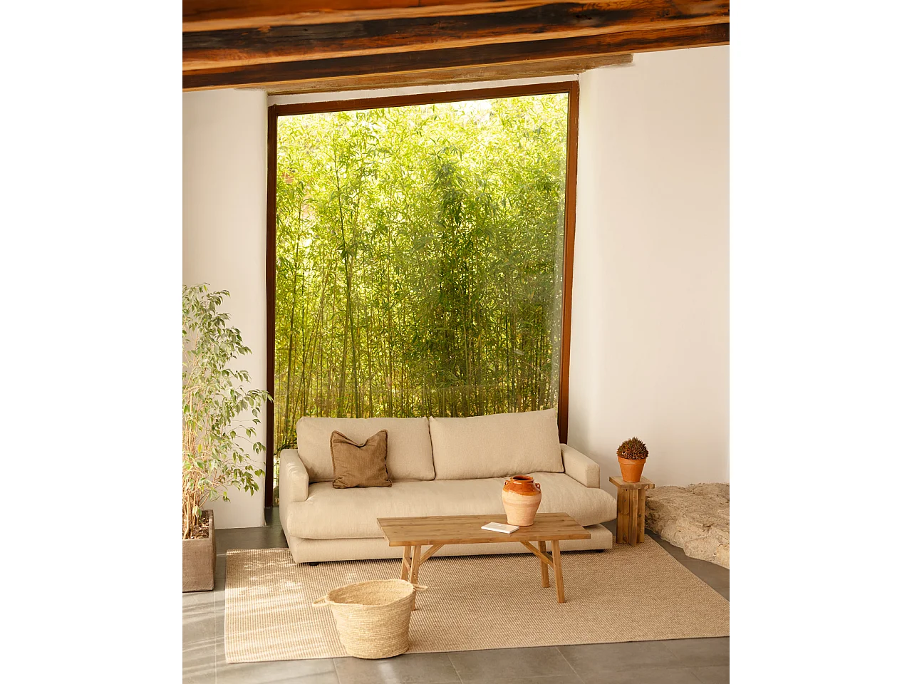 Sofá recto tono beige de 215x105cm - LAIA - DECOWOOD