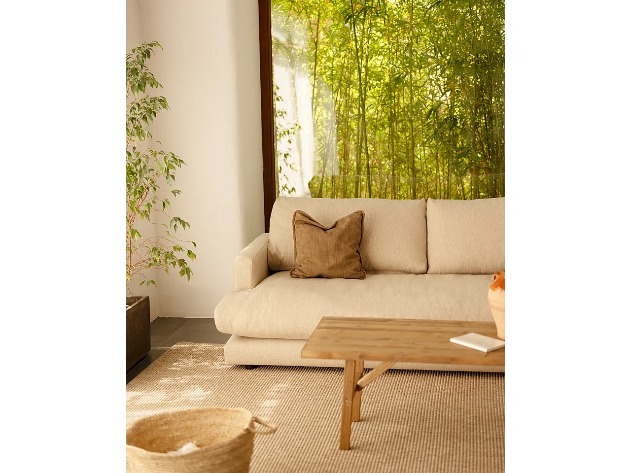 Sofá recto tono beige de 215x105cm - LAIA - DECOWOOD