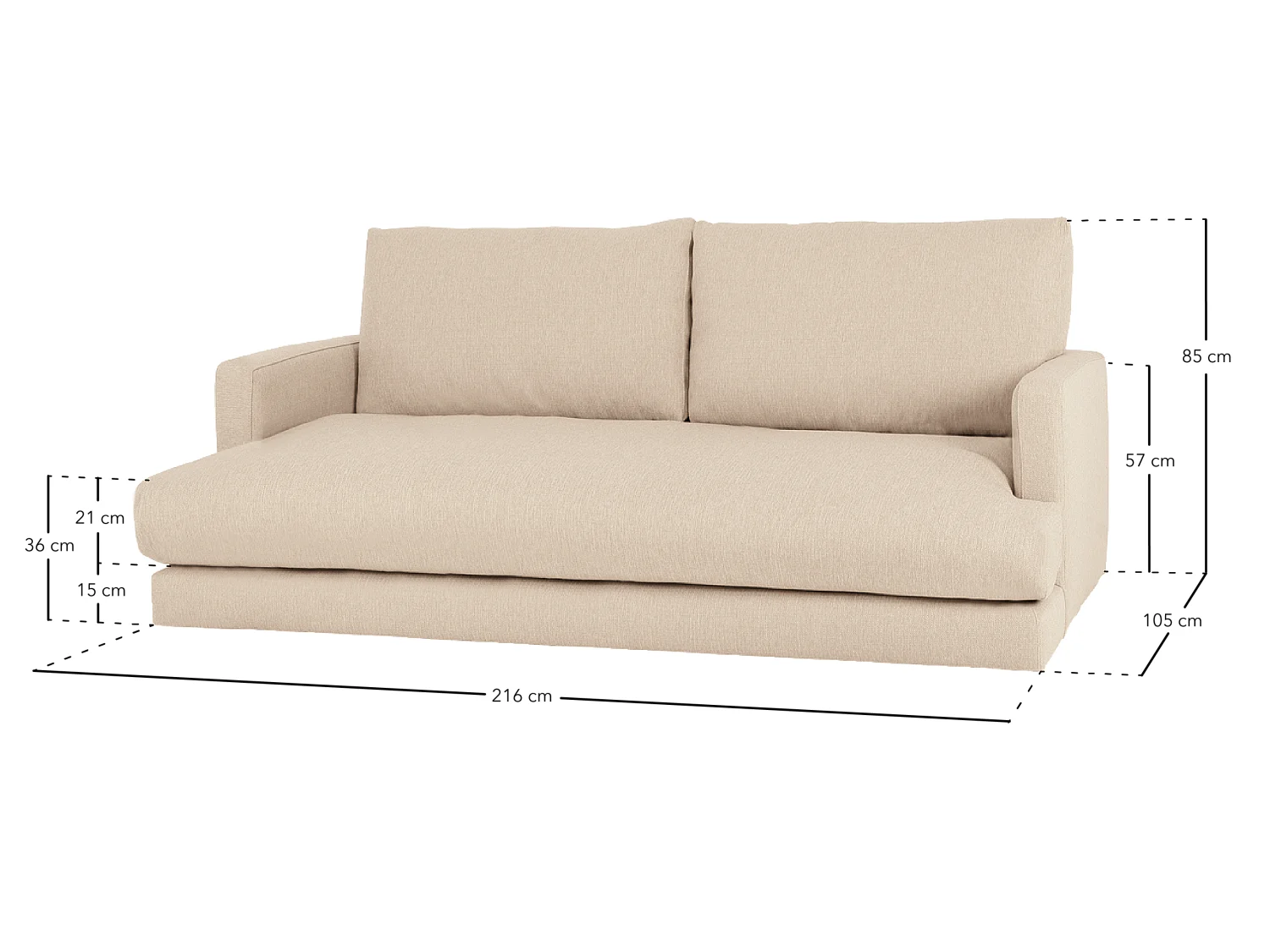 Sofá recto tono beige de 215x105cm - LAIA - DECOWOOD