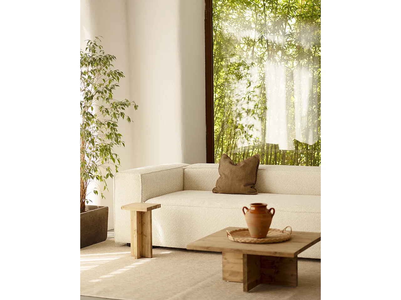 Sofá de 3/4 plazas de bouclé color blanco de 210x110cm - LOLA - DECOWOOD