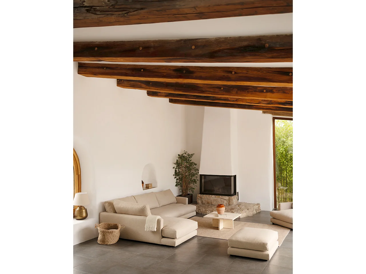 Sofá 3/4 plazas con chaise longue izquierdo tono beige 275x190cm - LAIA - DECOWOOD