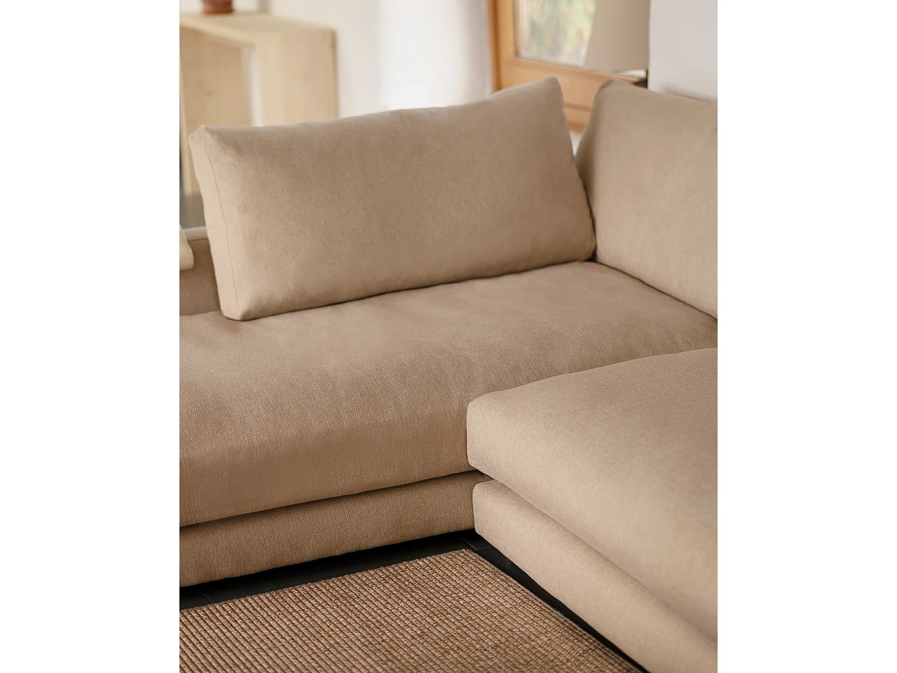 Sofá 3/4 plazas con chaise longue izquierdo tono beige 275x190cm - LAIA - DECOWOOD