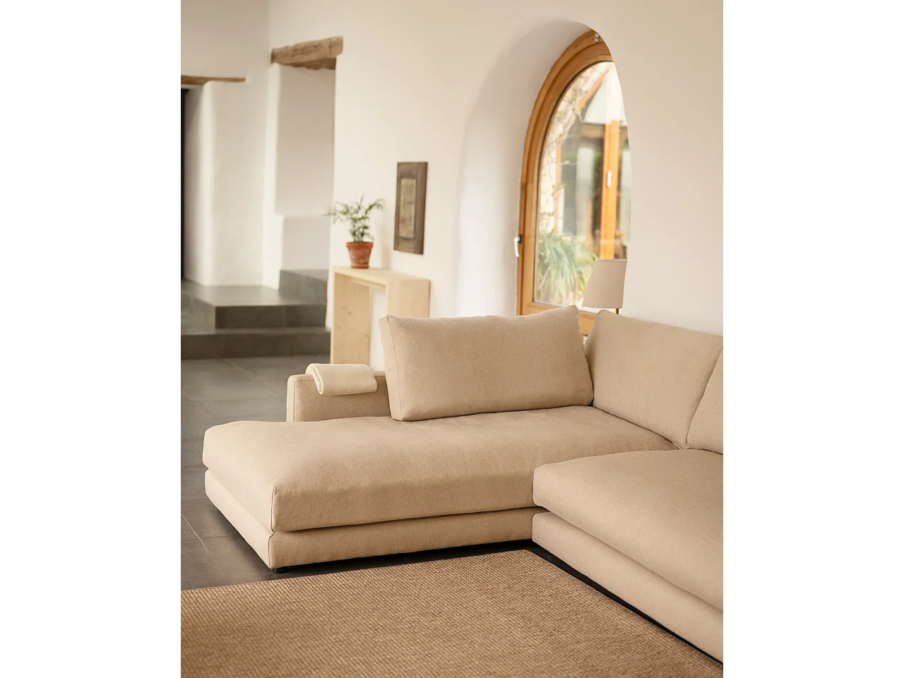 Divano 3/4 posti con chaise longue a sinistra beige 275cm
