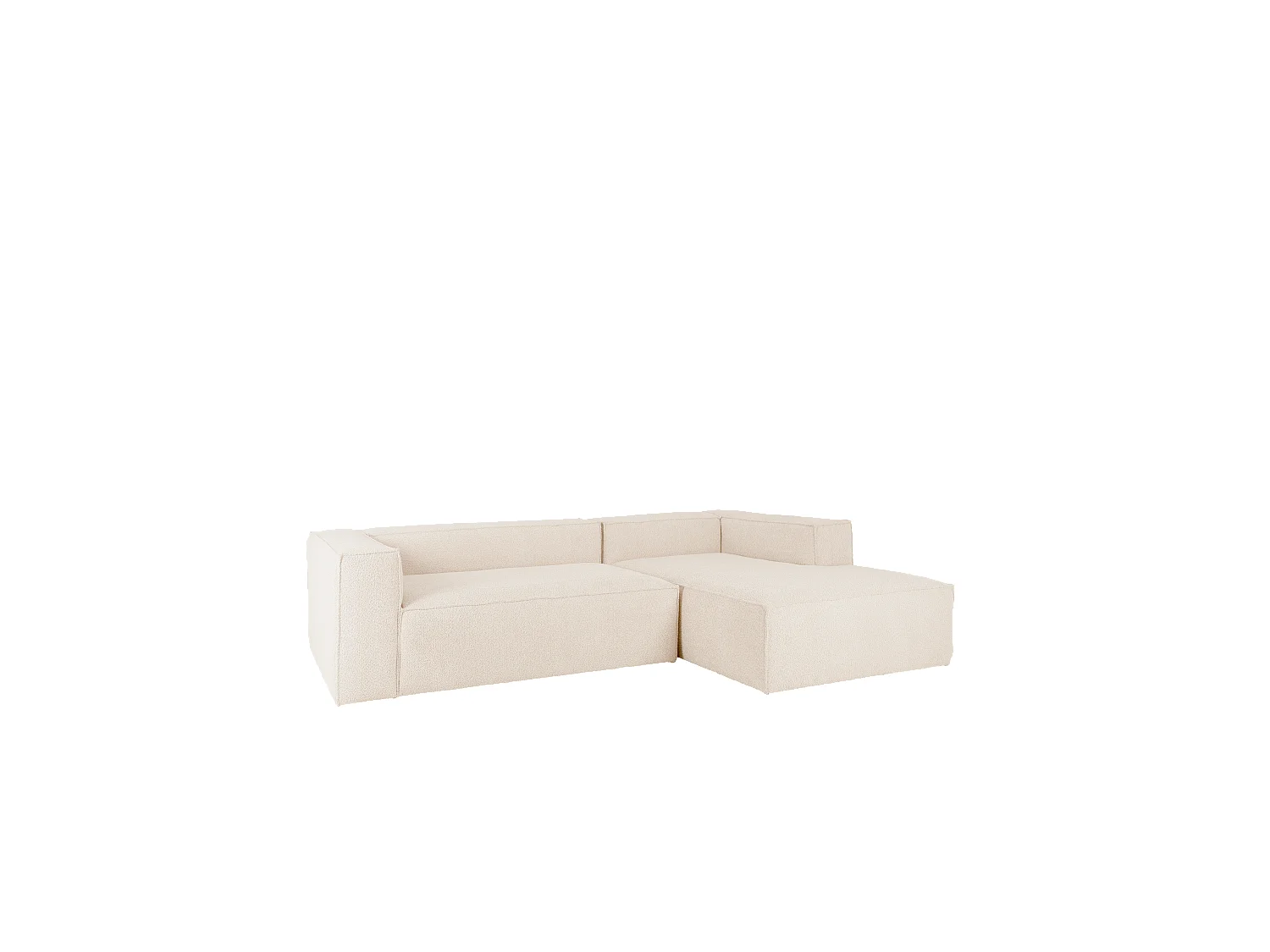 Canapé d'angle droit 4 places en bouclé couleur blanc cassé 300x175cm