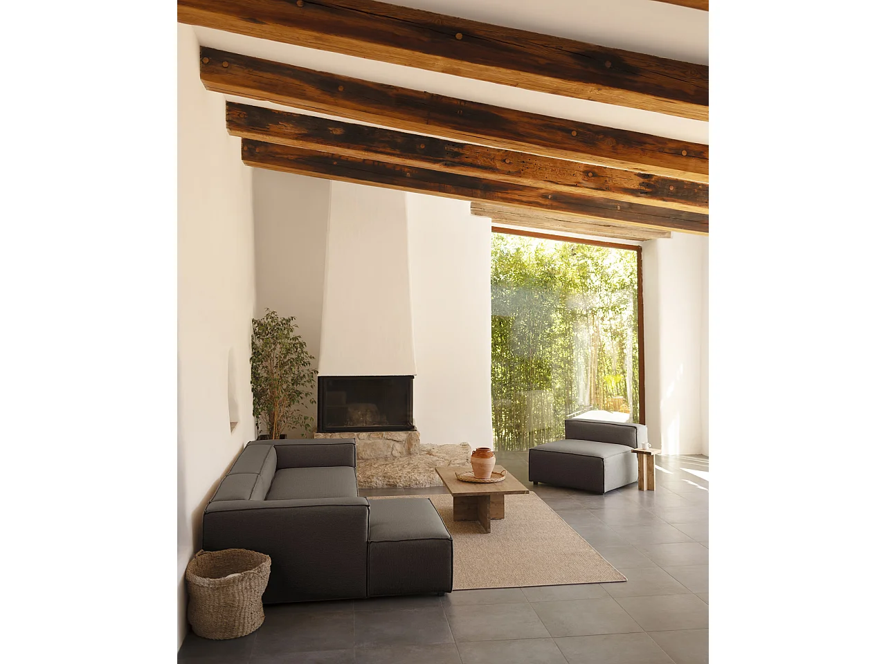 Sofá 4 plazas y chaise longue izquierdo color gris oscuro 250x175cm - LOLA - DECOWOOD