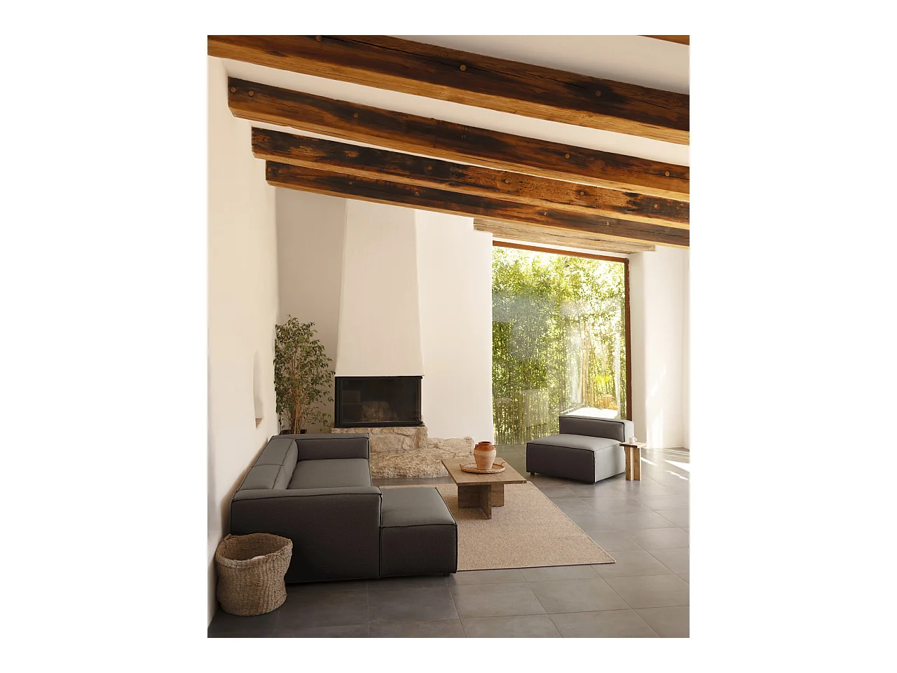 Sofá 4 plazas y chaise longue izquierdo color gris oscuro 250x175cm - LOLA - DECOWOOD
