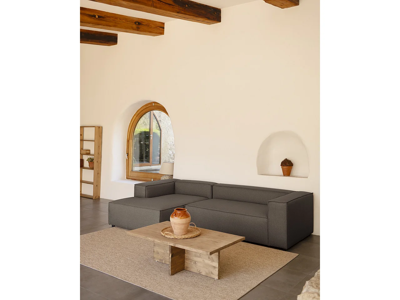 Divano 4 posti chaise longue a sinistra colore grigio scuro 250x175cm