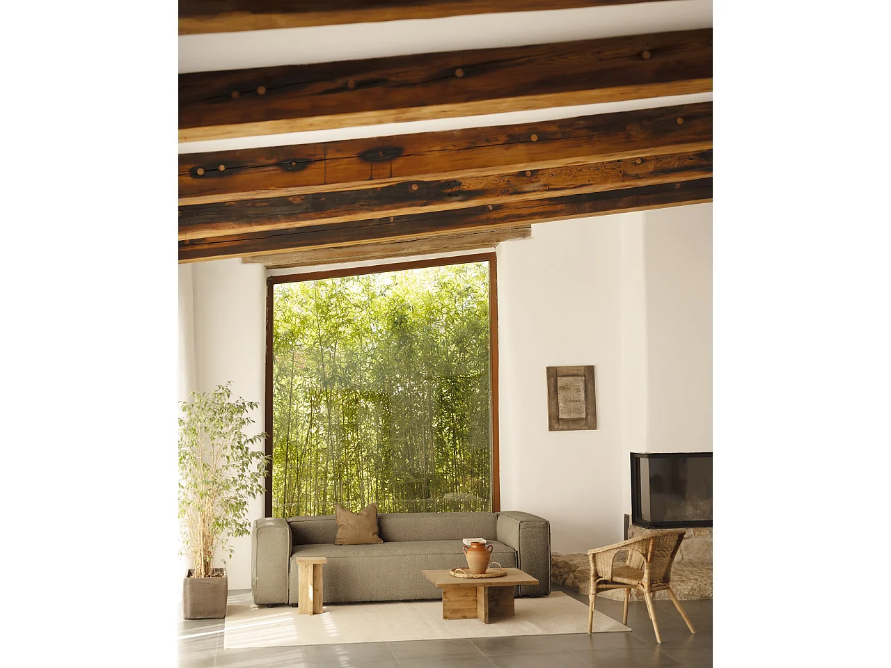 Sofá de 3/4 plazas de bouclé color marrón de 210x110cm - LOLA - DECOWOOD