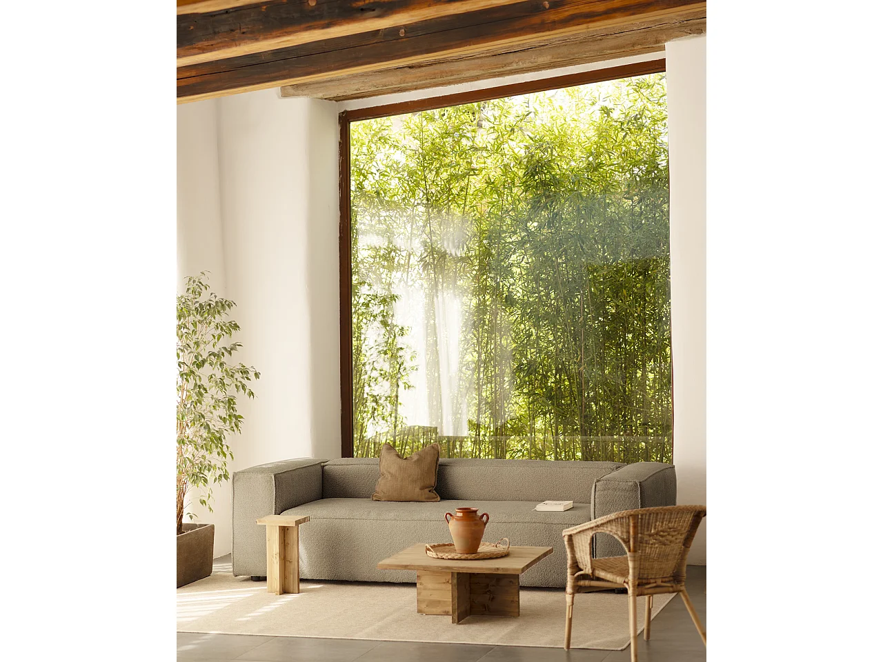 Sofá de 3/4 plazas de bouclé color marrón de 210x110cm - LOLA - DECOWOOD