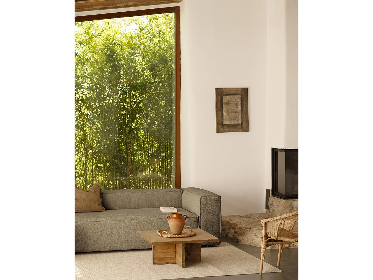 Sofá de 3/4 plazas de bouclé color marrón de 210x110cm - LOLA - DECOWOOD