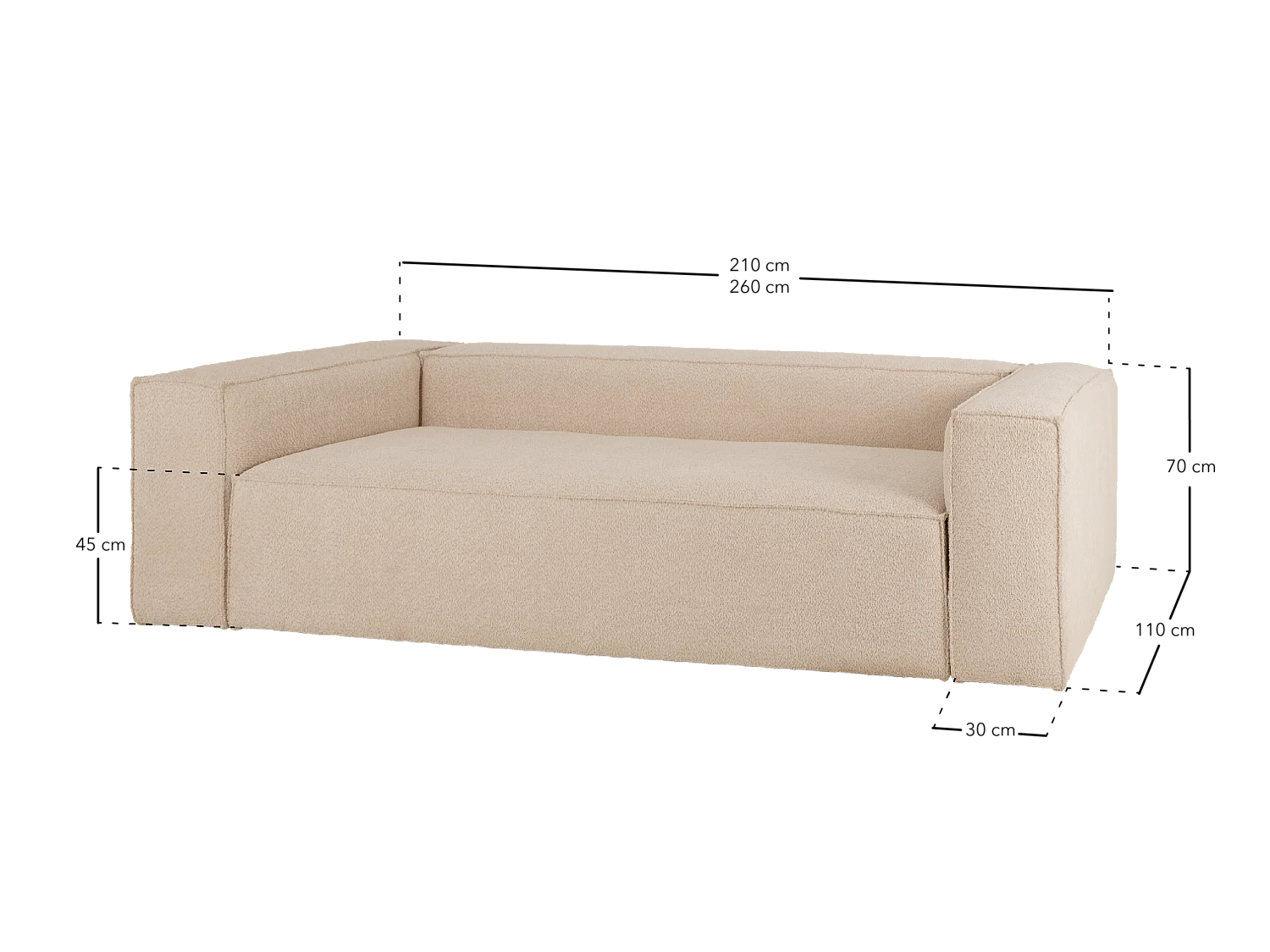 Sofá de 3/4 plazas de bouclé color marrón de 210x110cm - LOLA - DECOWOOD