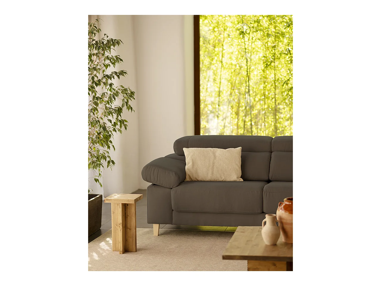 Sofá de 3/4 plazas color gris oscuro de 215x104cm - MONICA - DECOWOOD