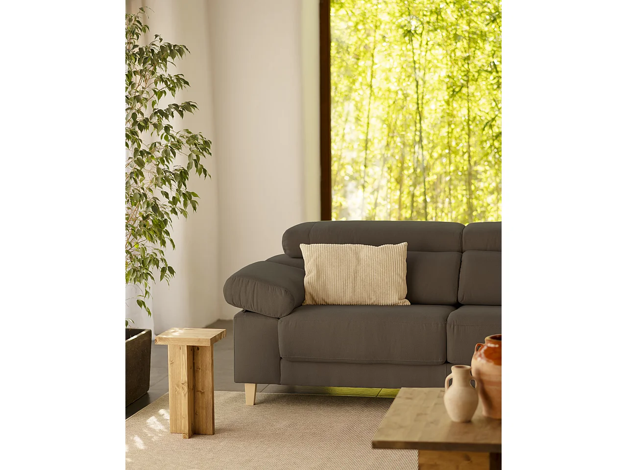 Sofá de 3/4 plazas color gris oscuro de 215x104cm - MONICA - DECOWOOD