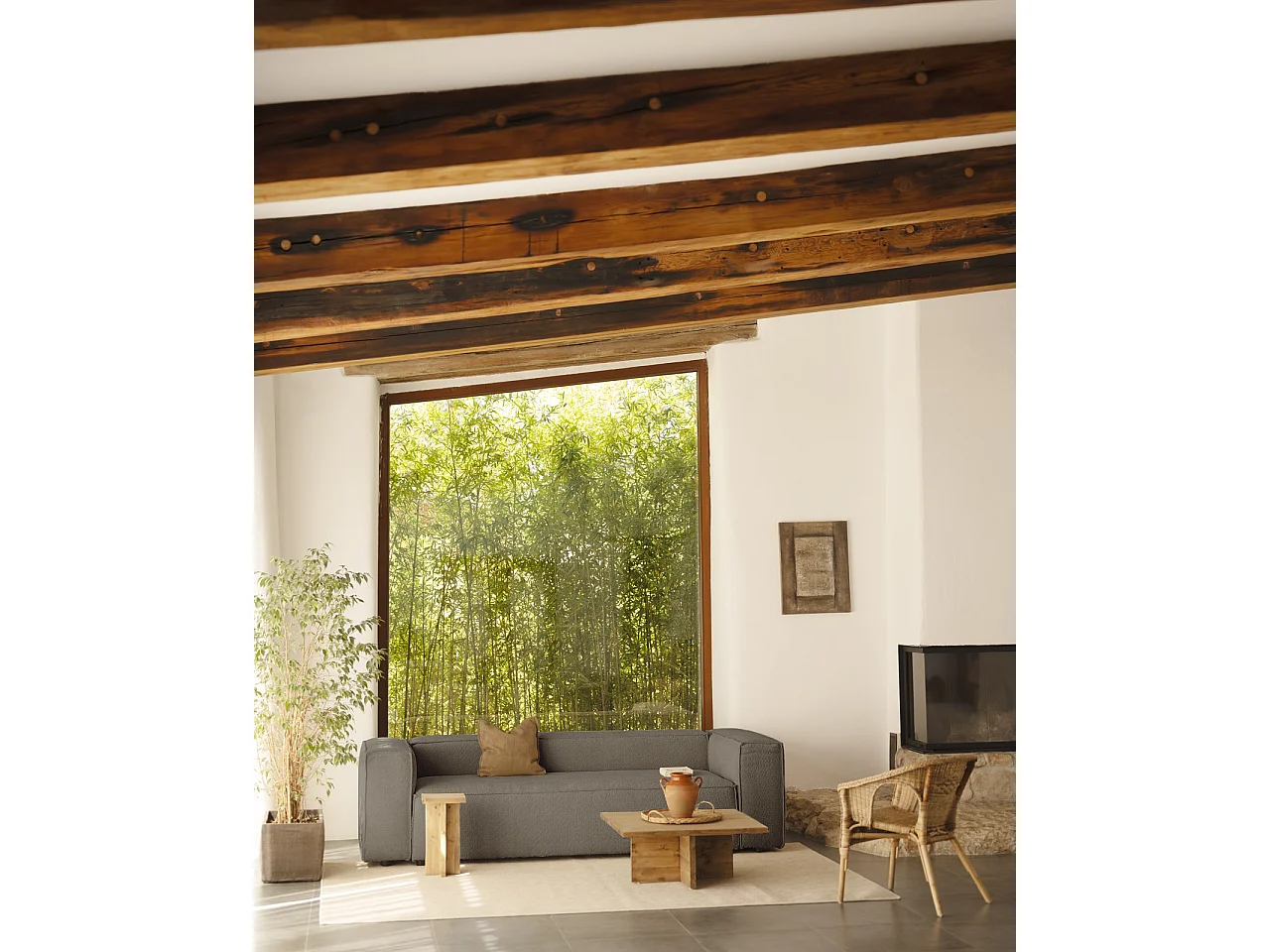 Sofá de 3/4 plazas de bouclé color gris oscuro de 210x110cm - LOLA - DECOWOOD