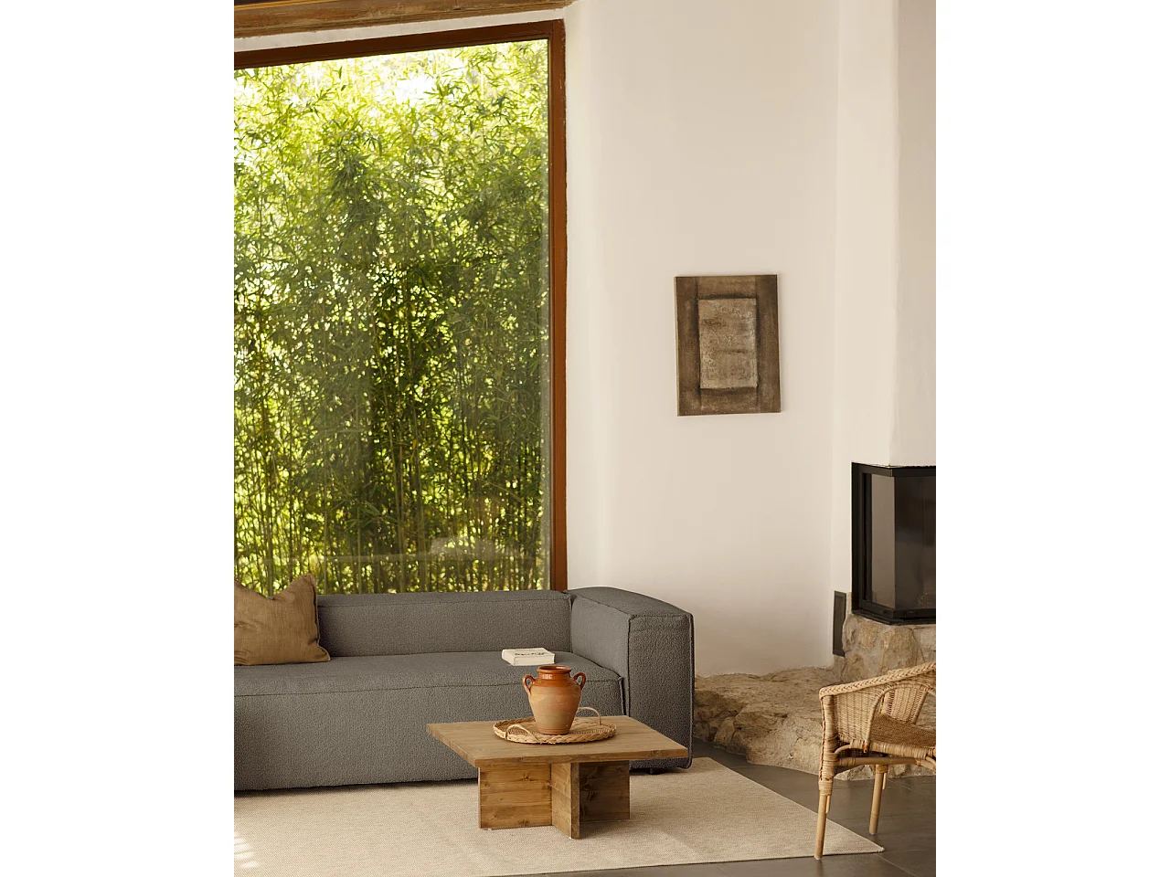 Divano 3/4 posti bouclé colore grigio scuro 210x110cm