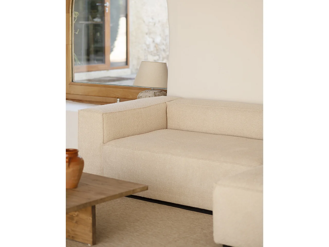 Sofá 4 plazas y chaise longue derecho color beige 250x175cm - LOLA - DECOWOOD
