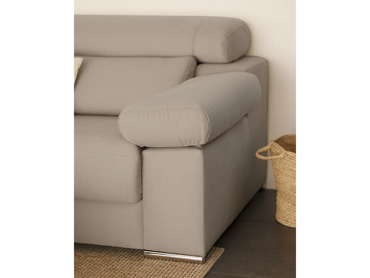 Sofá 4 plazas y chaise longue izquierdo color gris claro 278x168cm - SANDRA - DECOWOOD