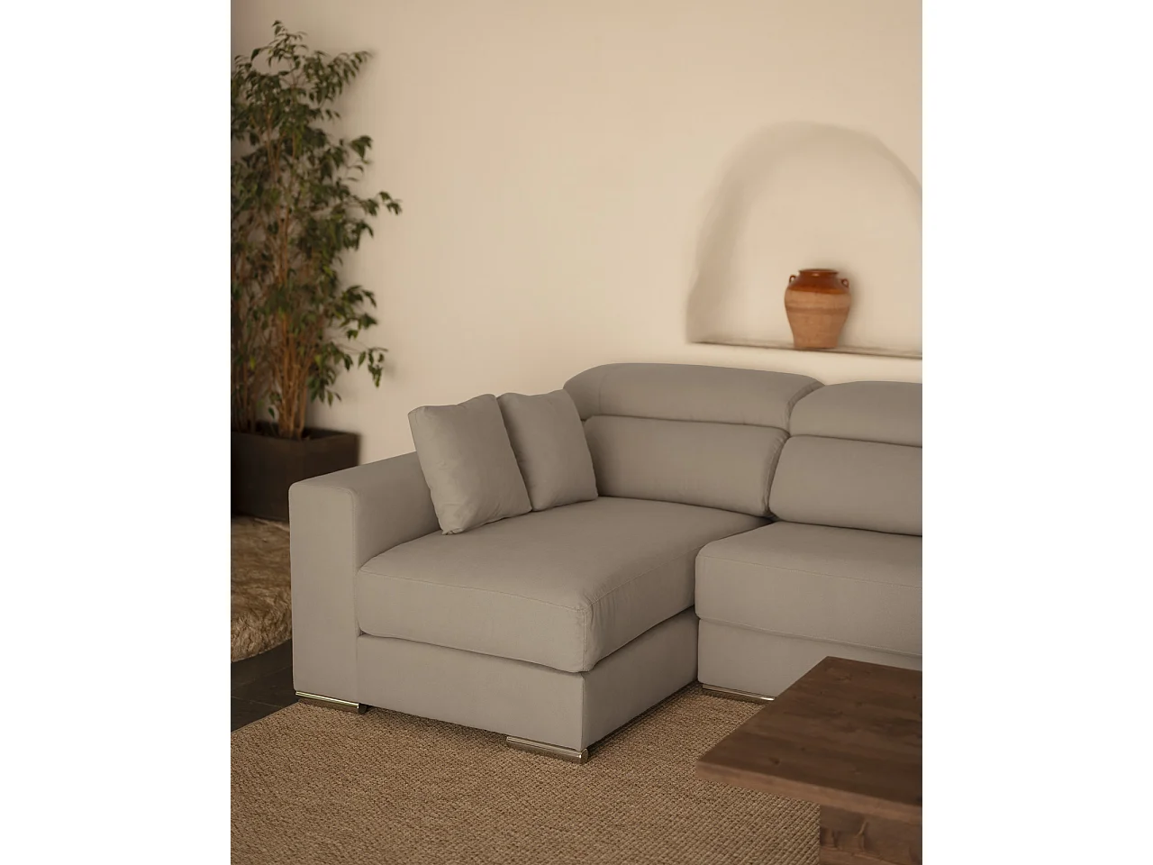 Canapé 4 places d'angle gauche couleur gris clair 278cm