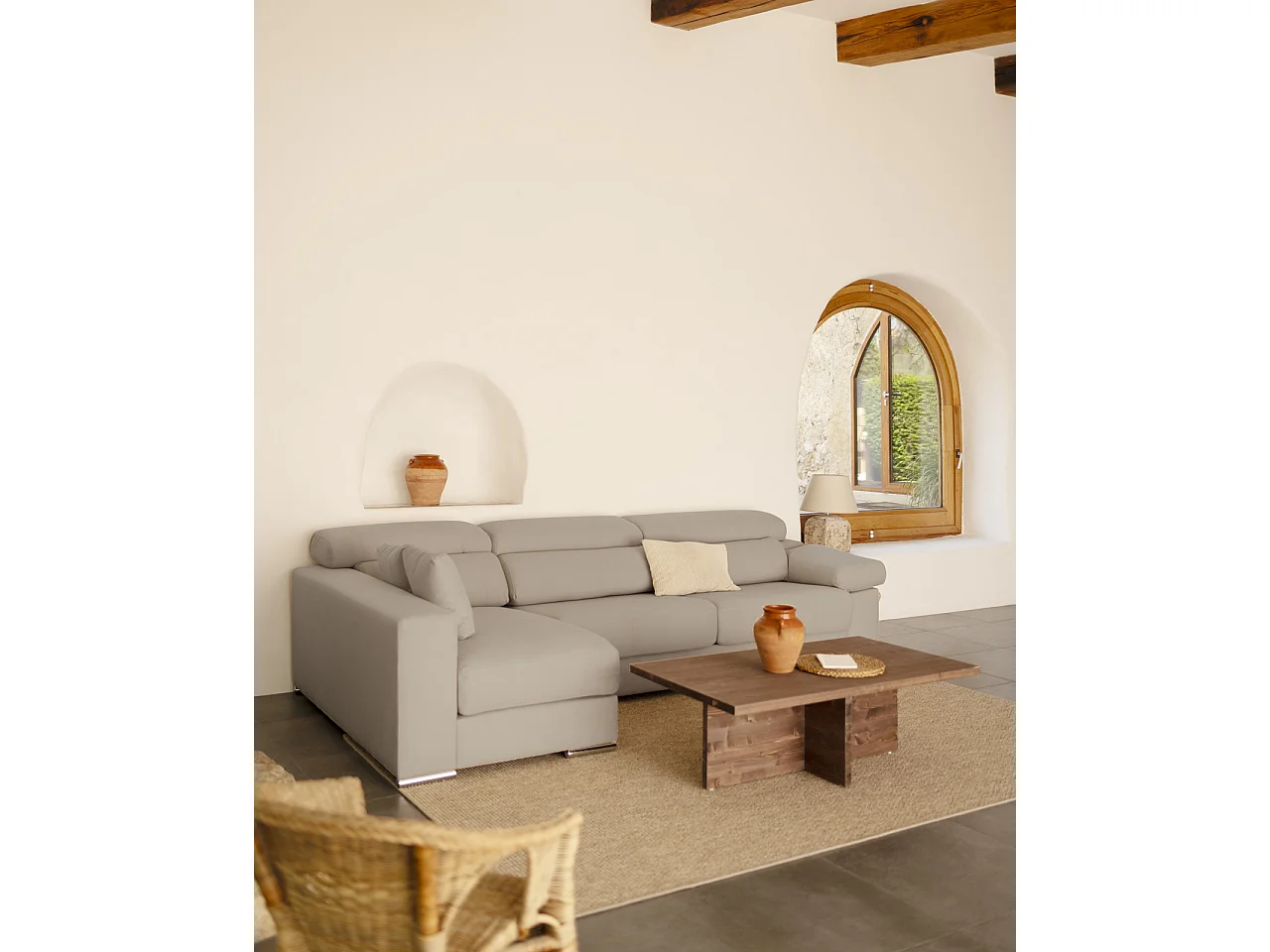 Canapé 4 places d'angle gauche couleur gris clair 278cm