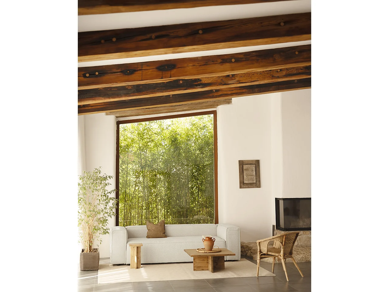 Sofá de 4 plazas de bouclé color gris claro de 260x110cm - LOLA - DECOWOOD