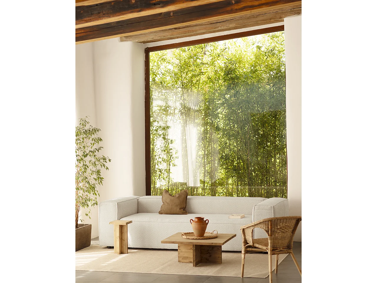 Sofá de 4 plazas de bouclé color gris claro de 260x110cm - LOLA - DECOWOOD