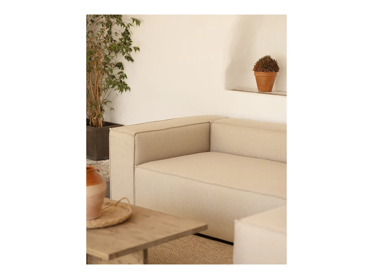Sofá 4 plazas y chaise longue derecho color beige 250x175cm - LOLA - DECOWOOD