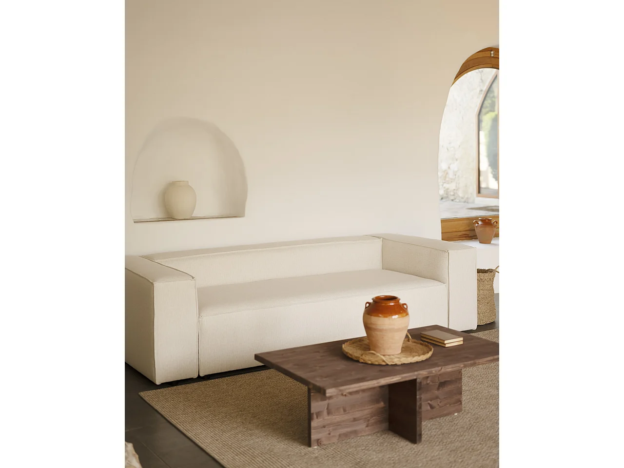 Sofá de 4 plazas color blanco roto de 260x110cm - LOLA - DECOWOOD