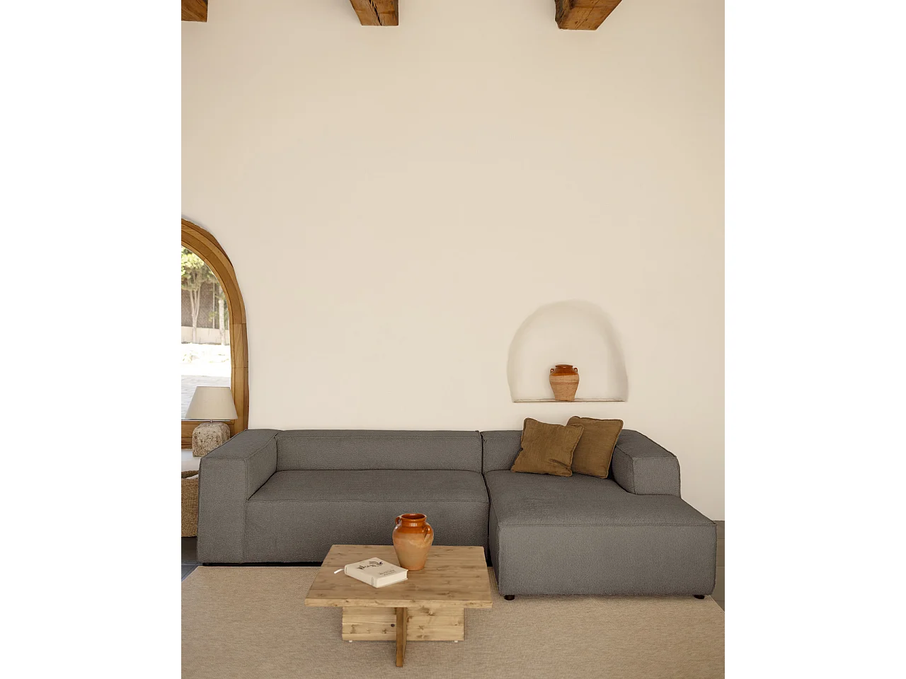 Sofá 4/5 plazas y chaise longue derecho color gris oscuro 300x175cm - LOLA - DECOWOOD