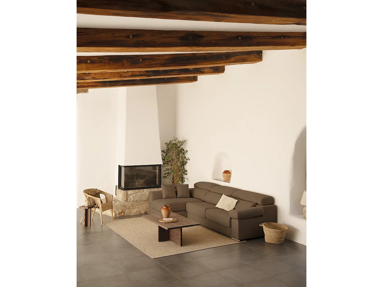 Sofá 4/5 plazas y chaise longue izquierdo color marron topo 300x168cm - SANDRA - DECOWOOD